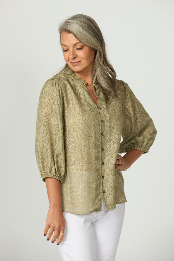 Empire Frill Neck 3/4 Sleeve Shirt