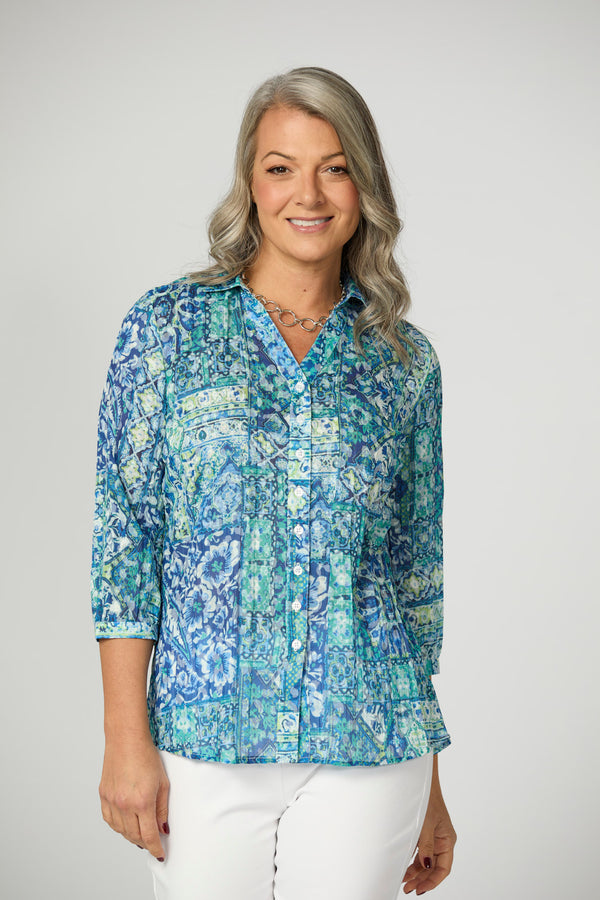 Vista Crushed 3/4 Sleeve Print Shirt