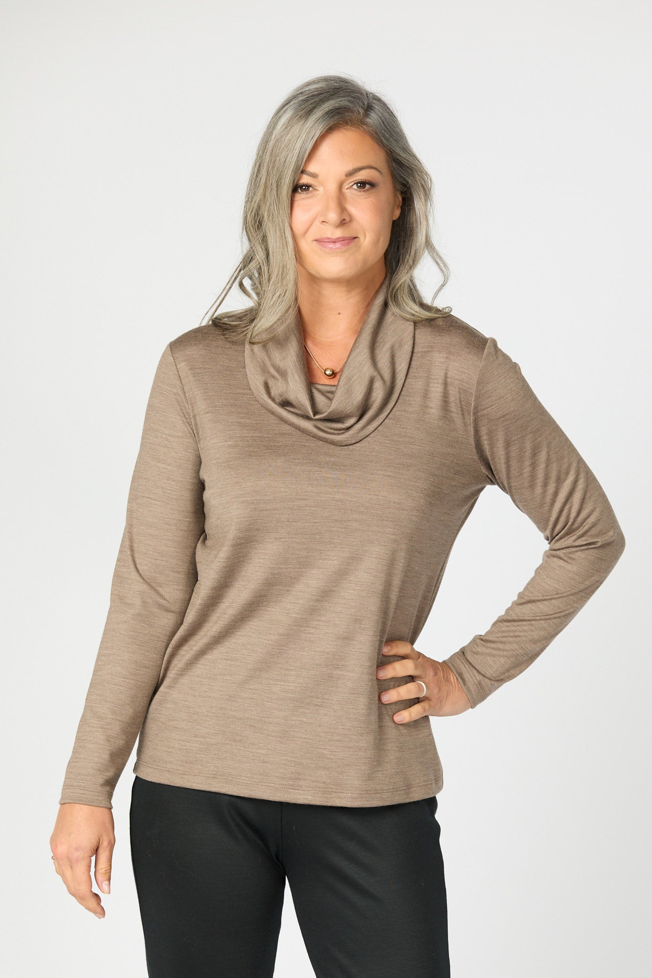 Hedrena Cowl Neck Long Sleeve Top