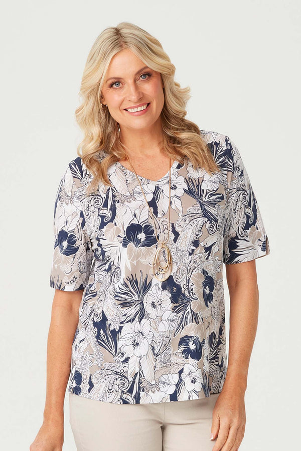 Cummins V-neck Elbow Sl Print Tee