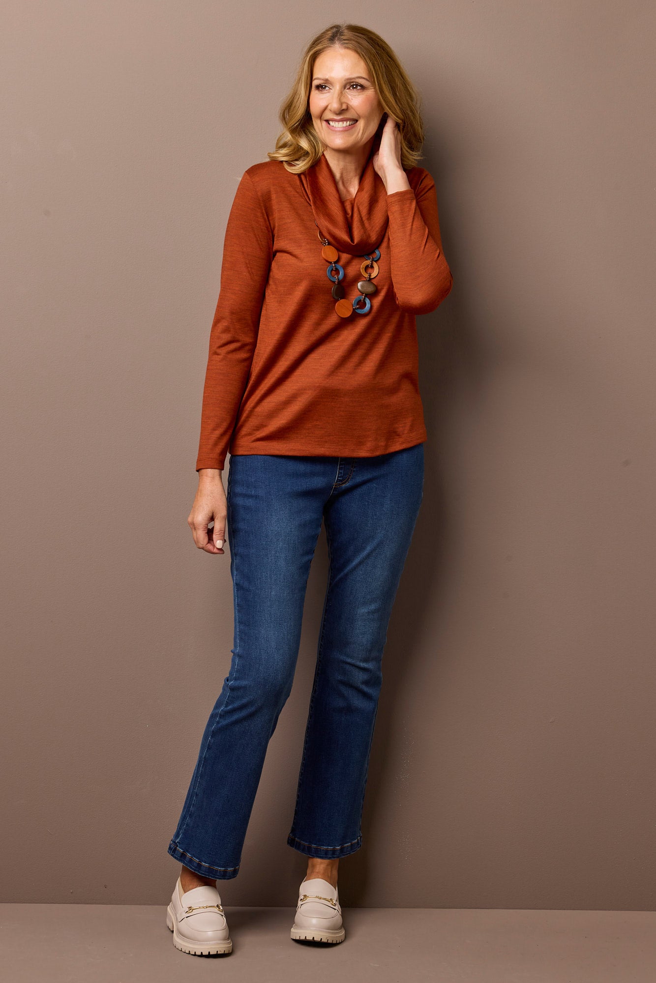 Hedrena Cowl Neck Long Sleeve Top