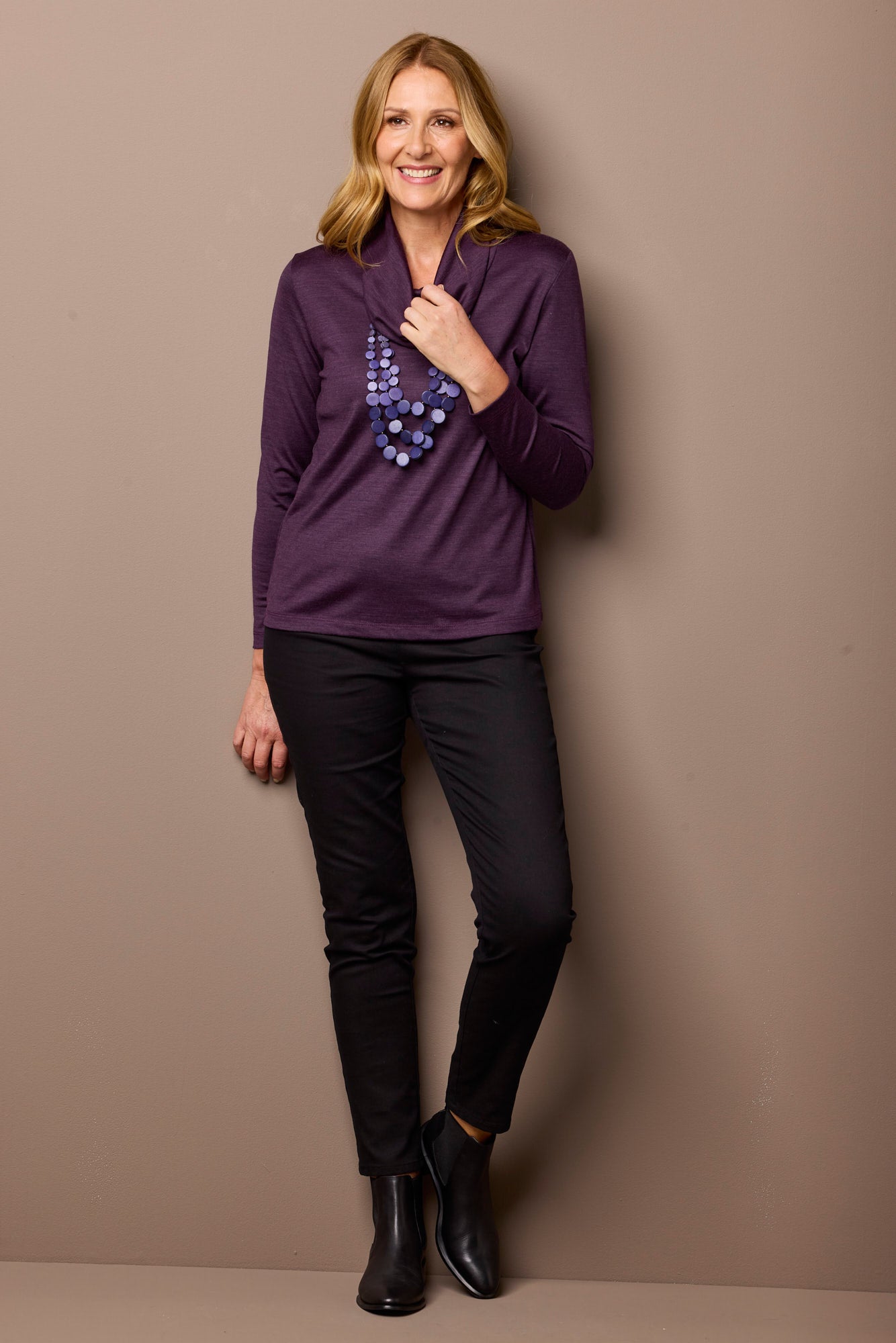 Hedrena Cowl Neck Long Sleeve Top