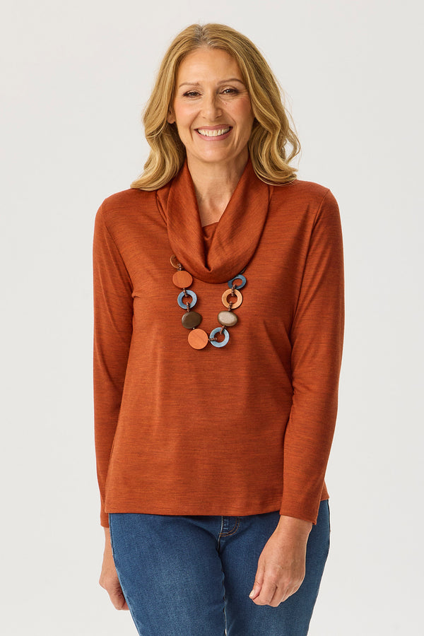 Hedrena Cowl Neck Long Sleeve Top