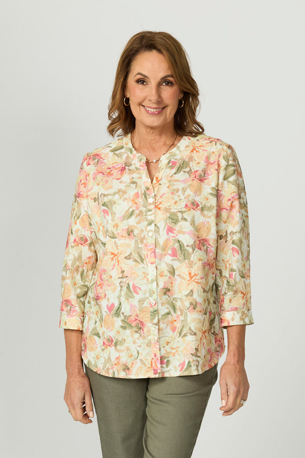 Bianca Collarless 3/4 Sleeve Shirt