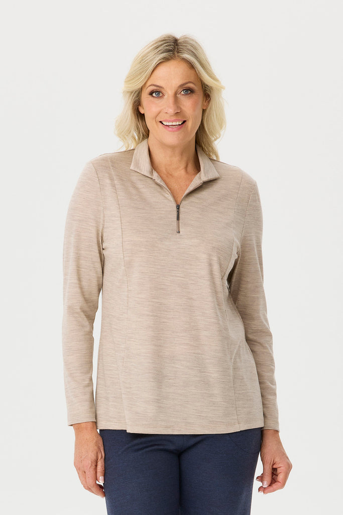 Hedrena Zip Polo Long Sleeve Top