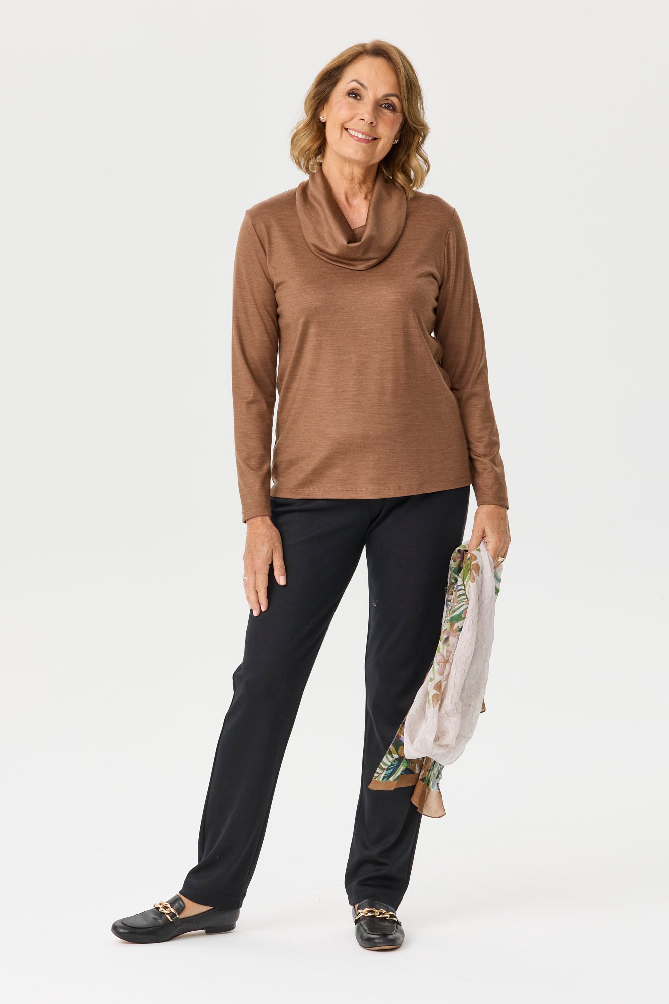Hedrena Cowl Neck Long Sleeve Top