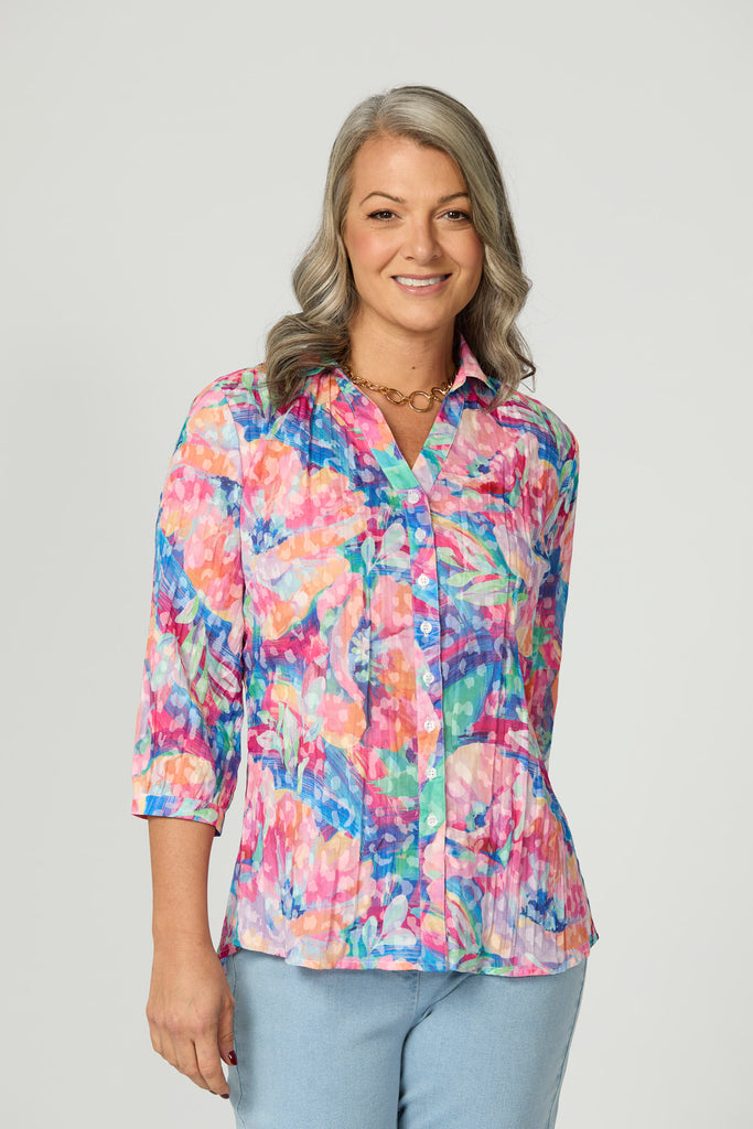 Vista Crushed 3/4 Sleeve Print Shirt