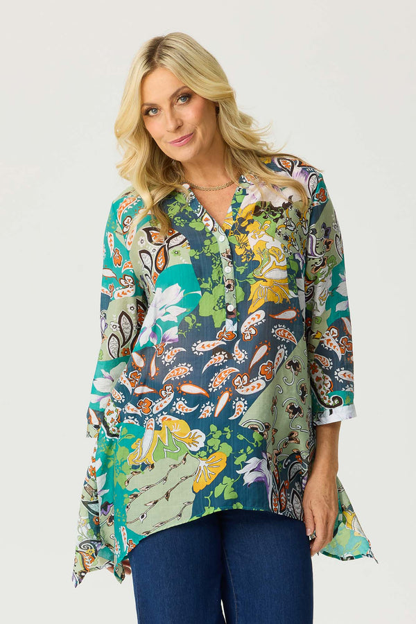 LOLLI 3/4 SLV SHARK BITE BLOUSE