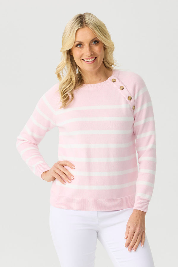 SHELLEY STRIPE BUTTON SWEATER