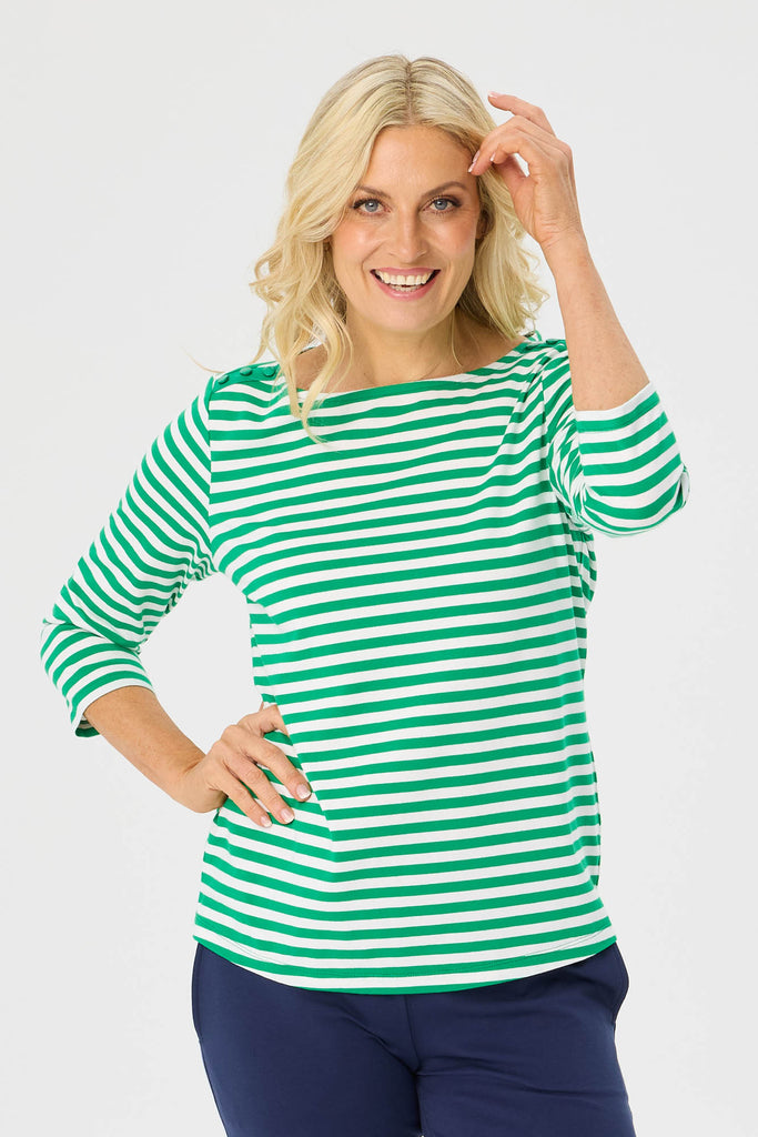 ESCAPE STRIPE 3/4 SLV BUTTON TOP