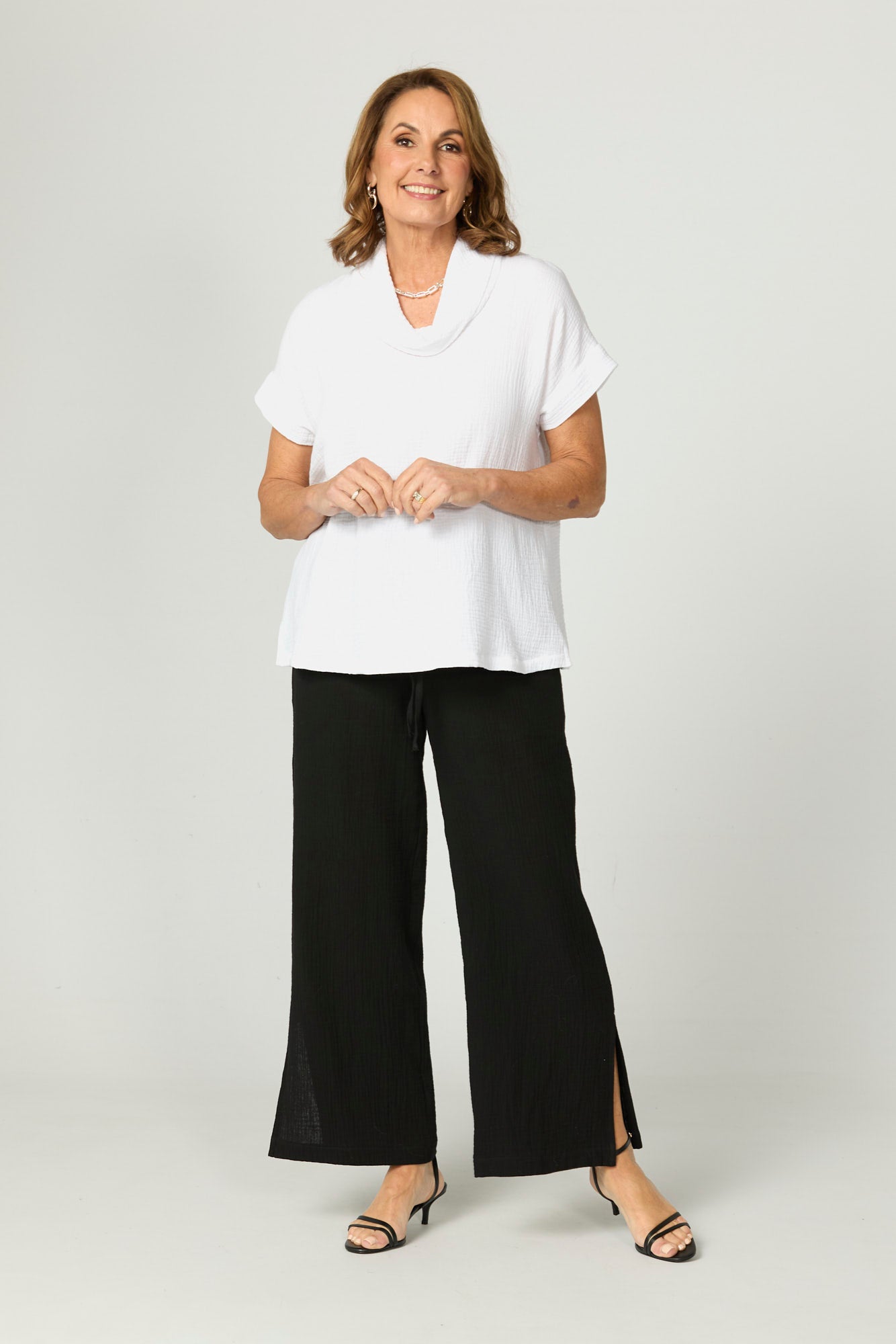 Bubble Cowl Neck Short Sleeve Top