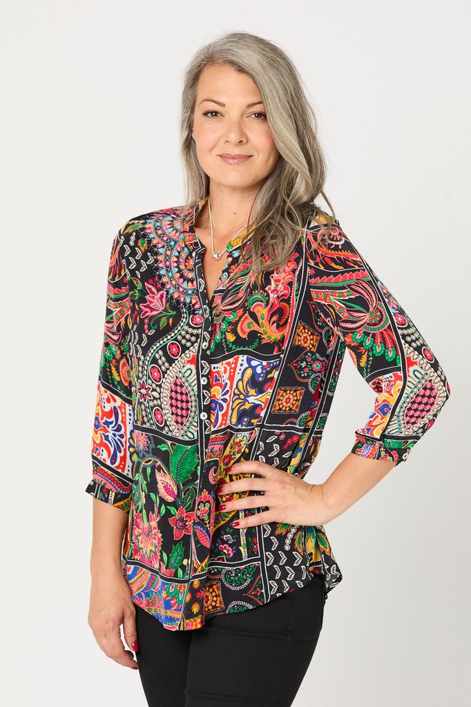 TIGGY 3/4 SLV POPOVER TUNIC TOP