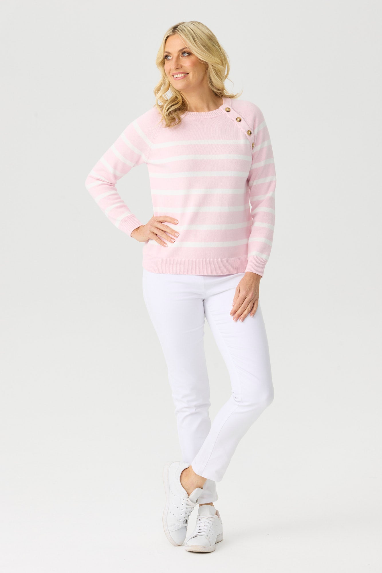 SHELLEY STRIPE BUTTON SWEATER