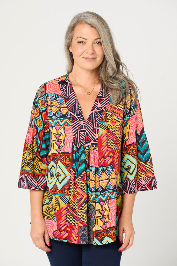 PHOENIX PLACKET 3/4 SLV TOP