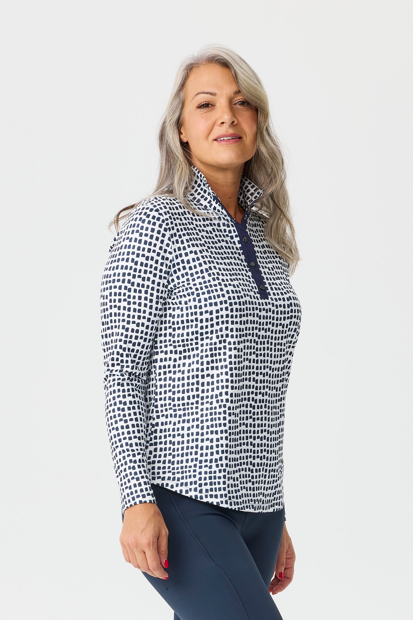 Escape Long Sleeve Stud Neck Polo Top