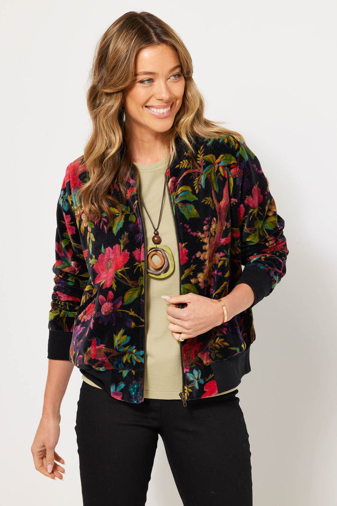 VERSO VELVET PRINT ZIP UP JACKET