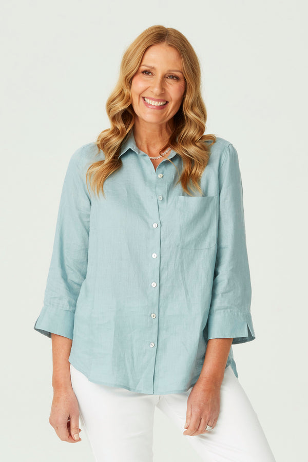 CALEDONIA 3/4 SLV CURVED HEM SHIRT