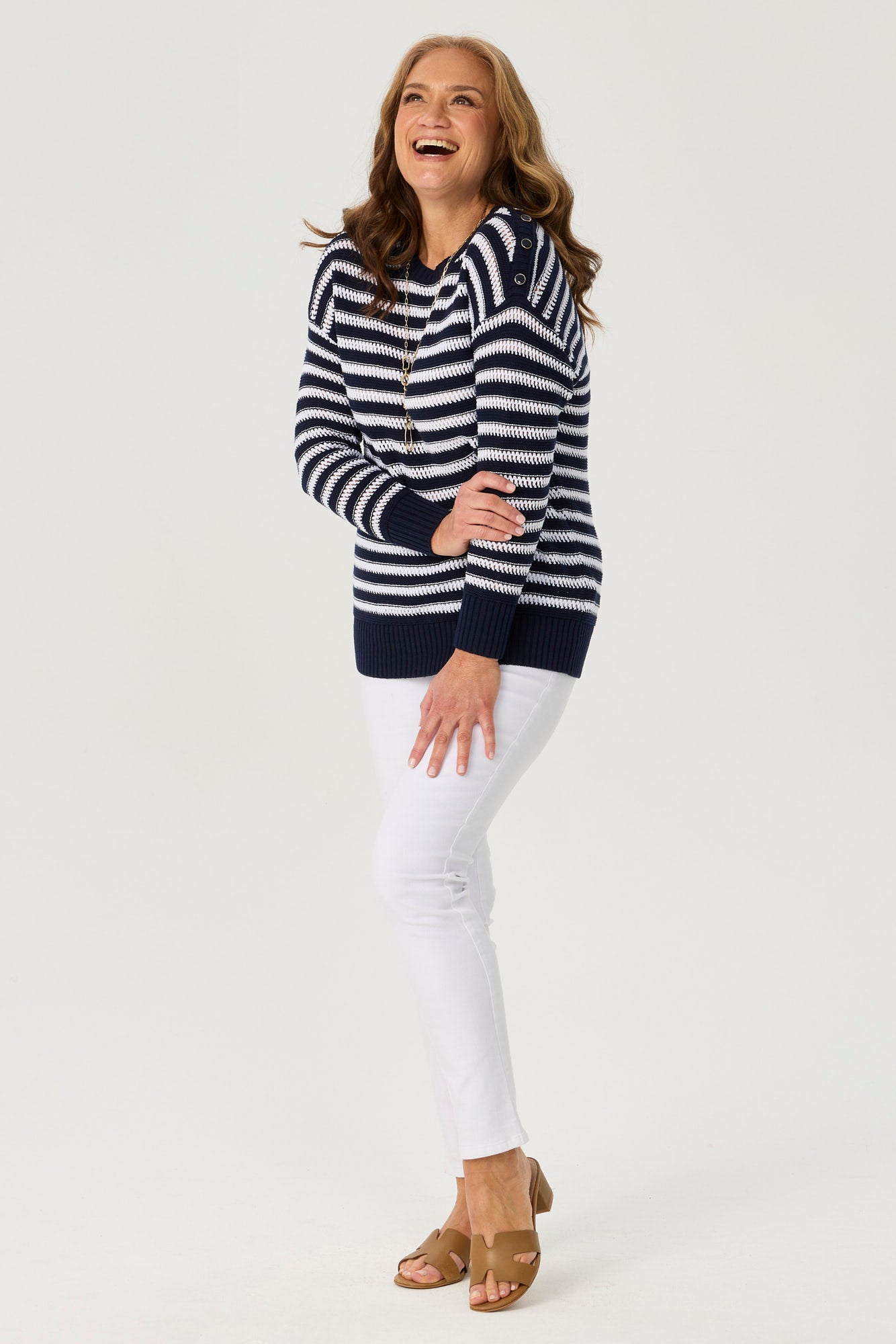 PORT FAIRY STRIPE 3/4 SLV SWEATER