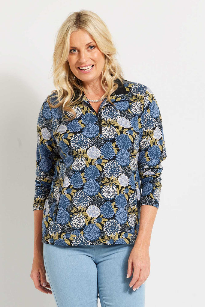 COTSWOLDS 1/4 ZIP UP PRINT TOP