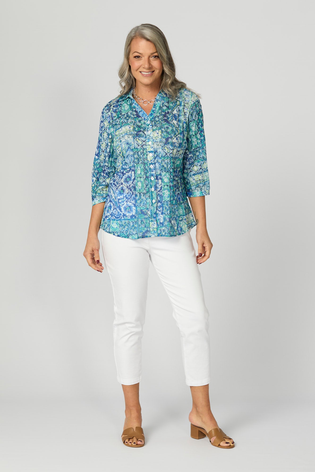 Vista Crushed 3/4 Sleeve Print Shirt