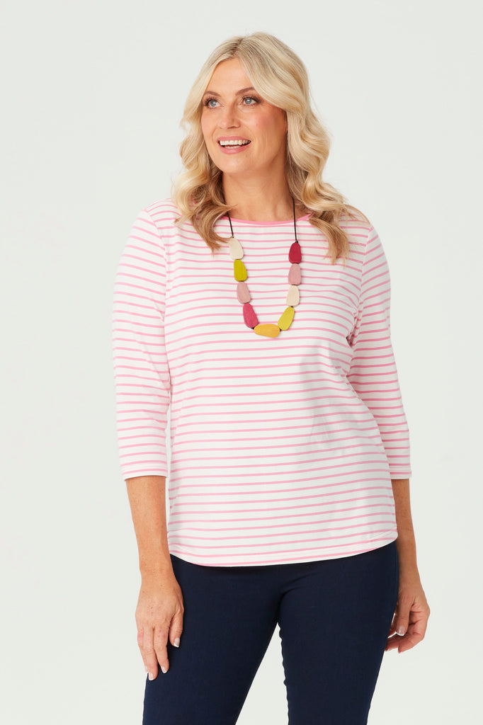 PAMELA STRIPE 3/4 SLEEVE TEE