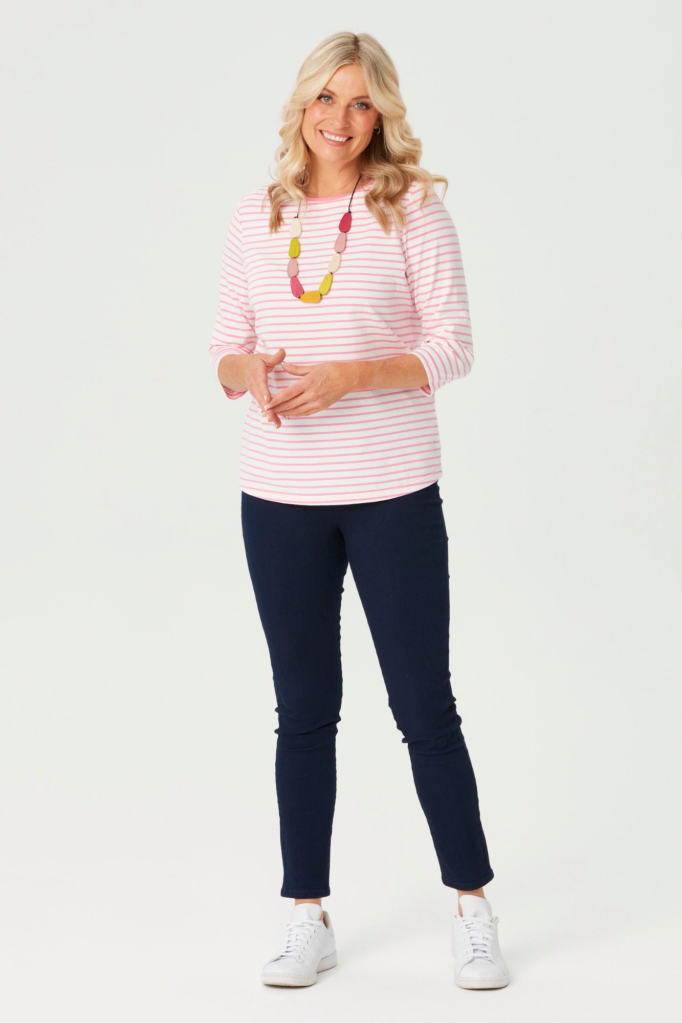 PAMELA STRIPE 3/4 SLEEVE TEE