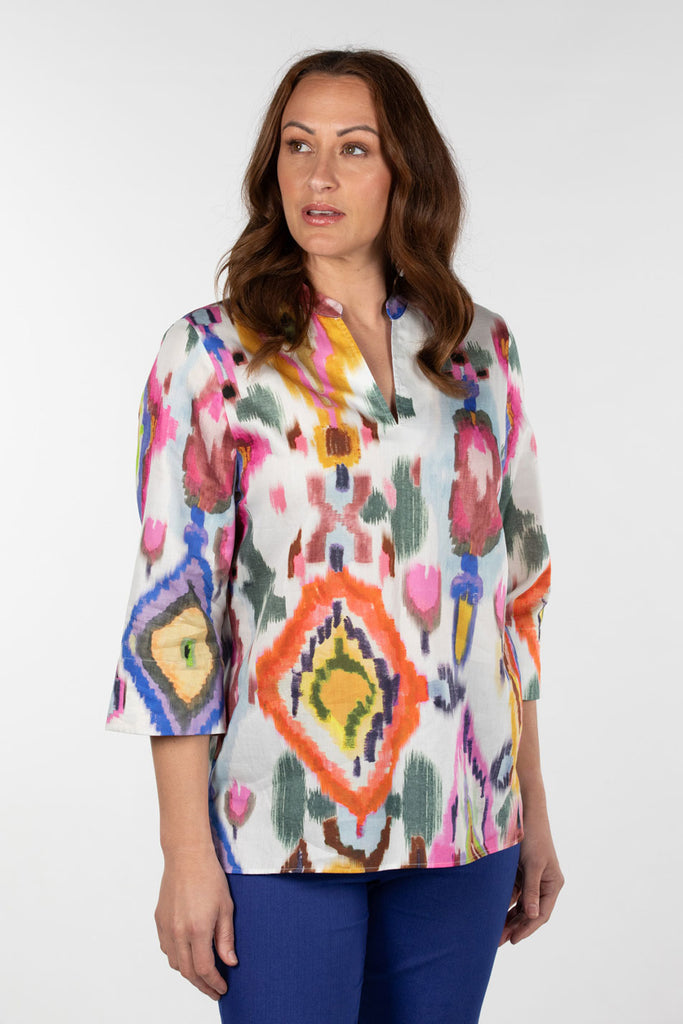 MAYA IKAT 3/4 SLV TUNIC